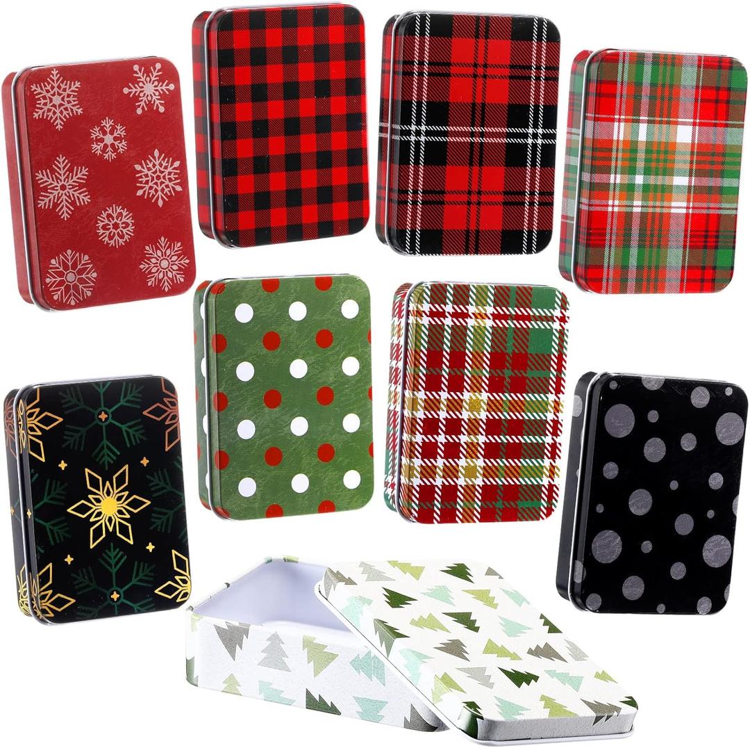 Yungyan 36 Pcs Christmas Gift Card Holder Tin Boxes Rustic Metal Tin Boxes with Lids Small Colorful Containers for Christmas Party Favors Xmas Holiday Gifts Stocking Stuffers(Classic)