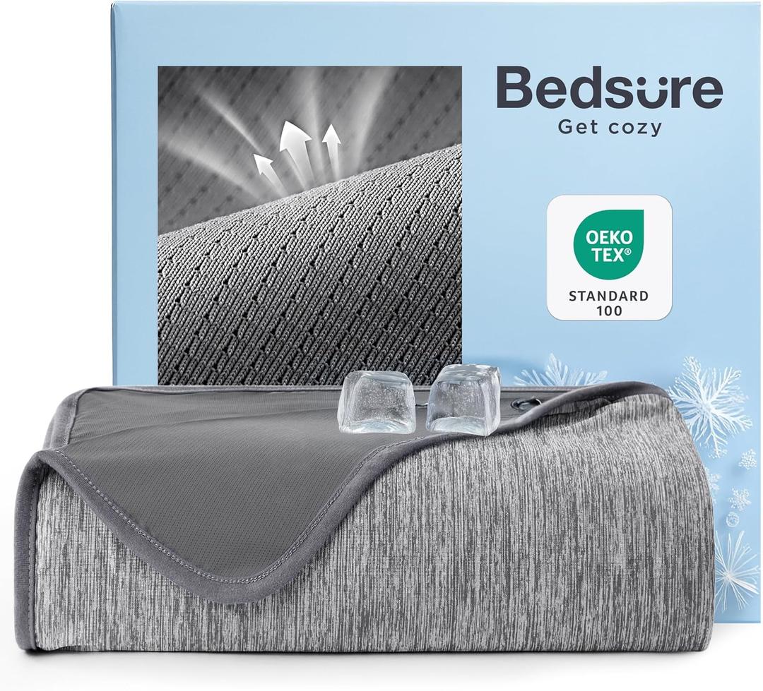 Bedsure Summer Cooling Blanket for Hot Sleepers with Sports Mesh Design, Arc-Chill Q-Max 0.4 Lightweight Breathable Ice Cold Blanket Throws for Night Sweats, 50 x 70 Inches, Mesh Grey