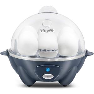 Elite Gourmet EGC710BG Rapid Egg Cooker, 7 Easy-To-Peel, Hard, Medium, Soft Boiled Eggs, Poacher, Omelet Maker, Auto Shut-Off, Alarm, 16-Recipe Booklet, BPA-Free, Slate Blue