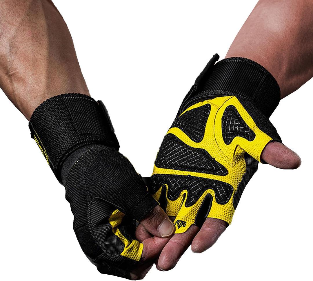 TAVIEW Workout Gloves,Weight Lifting Gloves & Wrist Wraps Built in One, Support for Gym Training, Full Palm Protection for Fitness, Weightlifting, Exercise, Hanging, Pull ups (yellow)