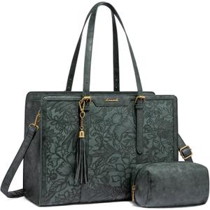 LOVEVOOK Laptop Bag for Women Vintage Leather Laptop Tote 17.3 inch Large Capacity Computer bag with Clutch Purse for Work
