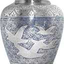 Trupoint Memorials Extra Large Urn for Ashes Adult Male or Female Up to 330 lbs Cremation Urns for Human Ashes, Funeral Memorial Urns for Men & Women Silver Birds