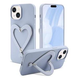 Jusy Case for iPhone 15 Plus, Cute Heart with 3D Heart Stand Slim Fit Liquid Silicone Soft Anti-Scratch Microfiber Lining Shockproof Protective Phone Cover for Girly Women Case - Blue