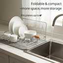 Foldable Dish Drying Rack, Small Dish Drying Rack for Narrow Kitchen Counter, Compact Dishes Drying Rack with Grey Drying Mat - Collapsible, Stainless Steel, Silver