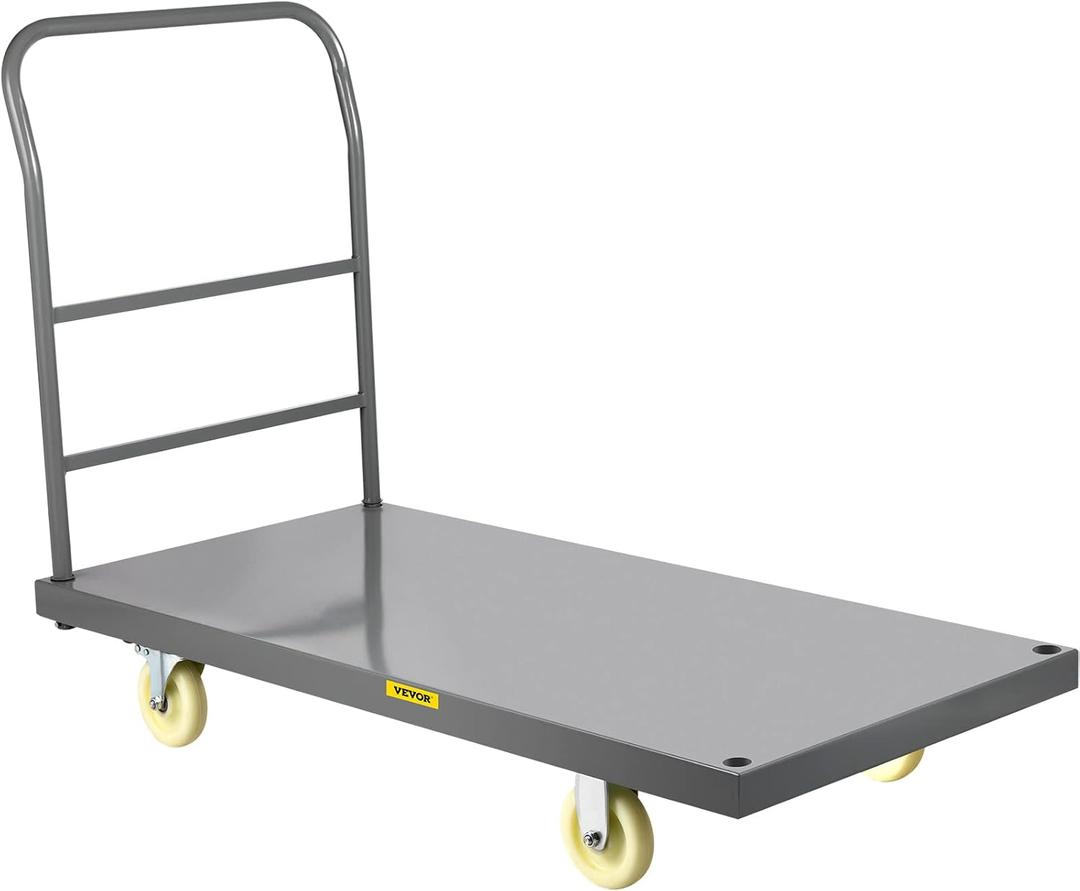 VEVOR Platform Truck, 2000 lbs Capacity Steel Flatbed Cart, 47" Length x 24" Width x 32" Height Flat Dolly, Hand Trucks with 5" Nylon Casters, Heavy-Duty Utility Push Carts for Luggage Moving VEVOR Platform Truck, 2000 lbs Capacity Steel Flatbed Cart, 47" Length x 24" Width x 32" Height Flat Dolly, Hand Trucks with 5" Nylon Casters, Heavy-Duty Utility Push Carts for Luggage Moving