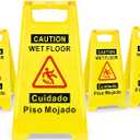 4-Pack Caution Wet Floor Sign, 17.5" Height, Bright Yellow, Double-Sided A-Shaped Frame Design, Bilingual Caution Message