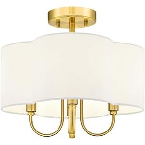 METWET Gold Semi Flush Mount Ceiling Light, 13.5" 4-Light Light Fixtures Ceiling Mount with Fabric Shade in Quatrefoil for Kitchen Nursery Entryway Hallway Bedroom, SM179-BG