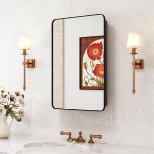 Venlus Black Medicine Cabinet with Mirror, 24x32 Inch Fully Assembled Recessed or Surface Mount Bathroom Medicine Cabinet, Adjustable Glass Shelves