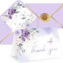 Whaline 50 Pack Spring Purple Floral Thank You Card Lavender Flower Greeting Card with Envelope Sticker Blank Note Cards for Baby Shower Party Invitation Supplies, 4 x 6 Inch