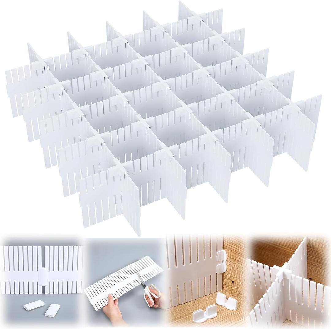 Blosssound 15Pcs Drawer Divider Adjustable Drawer Organizer 15" x 5.12", Deep, DIY Storage Organizer Separator with Fixed Buckle for Socks, Underwear, Dormitory, Office, Kitchen, Bedroom(White)