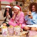 Gueevin 60 Pcs Christmas Popcorn Boxes Pink Santa Claus Treat Boxes Candy Cookie Holder Container for Christmas Party Favors Supplies Decorations