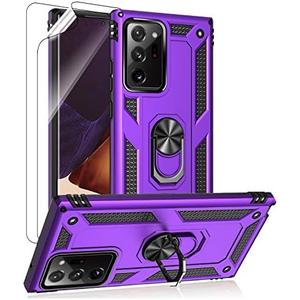 Galaxy Note 20 Ultra Case (NOT Fit the Note 20) with HD Screen Protectors, Androgate Military-Grade Ring Holder Kickstand Drop Tested Shockproof Cover Case for Samsung Galaxy Note 20 Ultra (5G) Purple