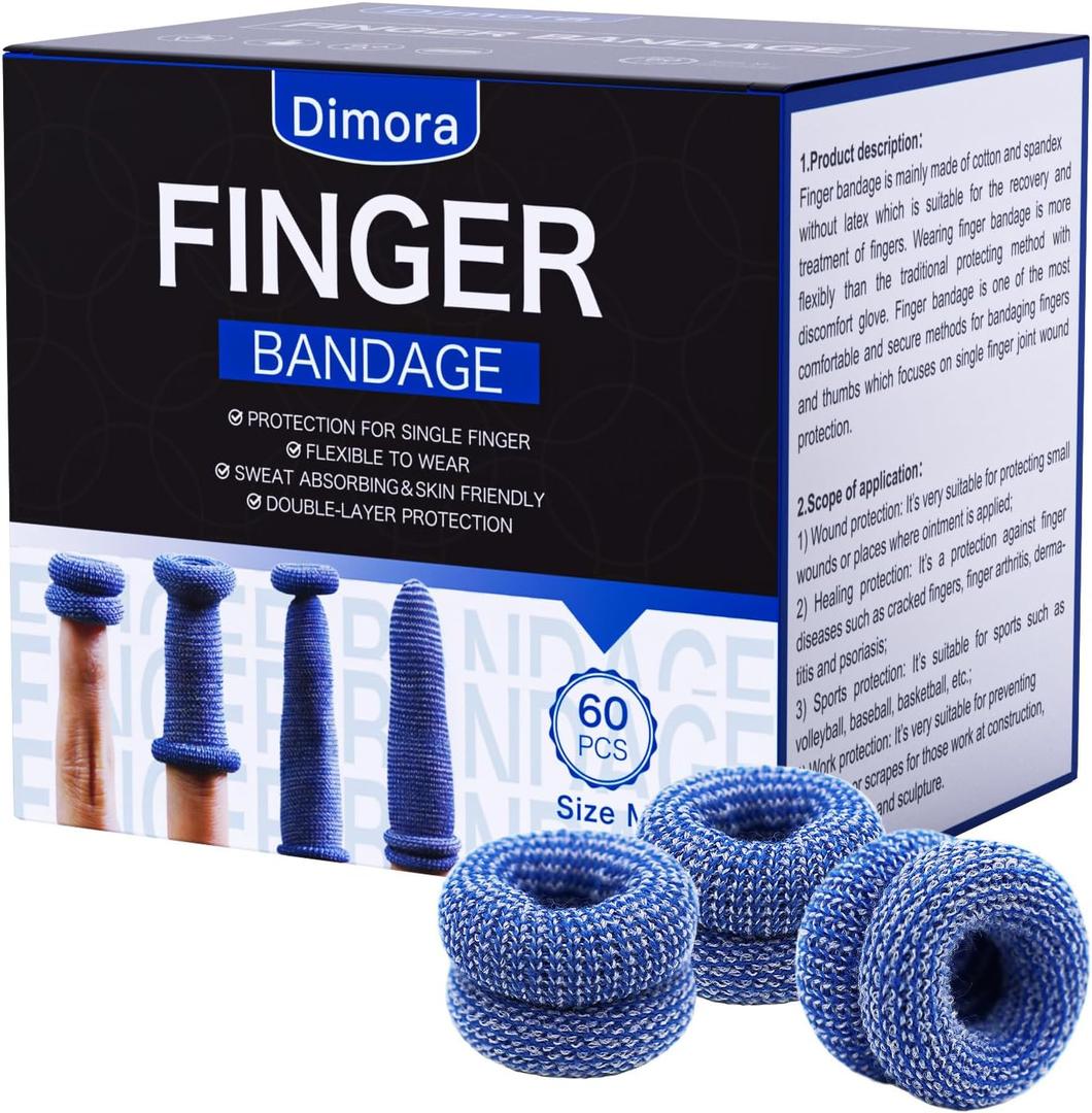 Dimora Finger Cots, Pack of 60 (Medium Size) Finger Protectors, Breathable Bandages for Wound Care, Stretchy Sleeves for Gardening, Fitness and Cargo Handling, Blue