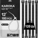 Zip Ties 12 inch Heavy Duty Zip Ties with 120 Pounds Tensile Strength, Black Cable Ties, 100 Pieces,by Karoka