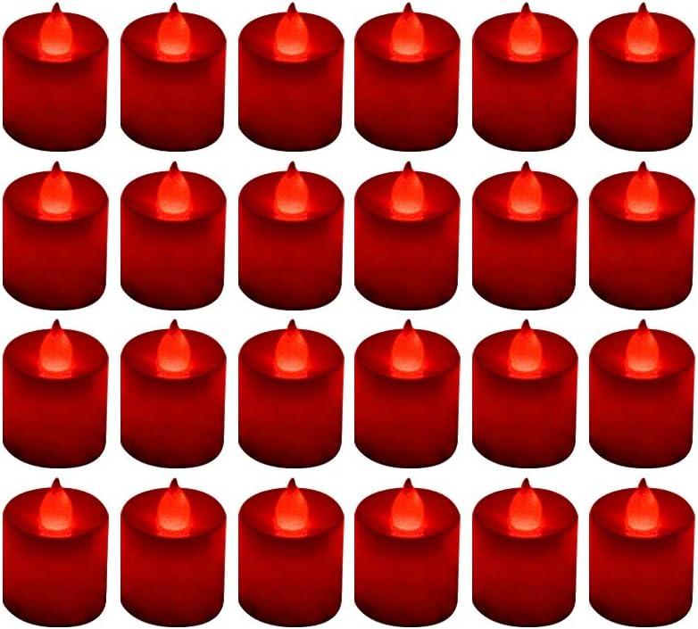 LANKER 24 Pack Flameless Led Tea Lights Candles, Flickering Red Battery Operated Electronic Fake Candles, Decorations for Wedding, Party, Christmas, Halloween (Red)