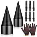 9 Pcs Firewood Splitter Drill Bit Set, 42mm/32mm Firewood Log Splitter with 6 Handles, Detachable Cones Kindling Wood Log Splitter Heavy Duty Drill Bit