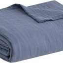 Madison Park Blanket Gauze 100% Cotton Soft & Breathable 3 Layers Lightweight Summer Cover, All Seasons, Cozy & Lofty for Bed, Couch and Office, Blue, King(108"x90")