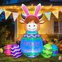 4FT Easter Inflatables Outdoor Decoration Highland Cattle, Blow Up Cow Yard Decor with Inflatable Bunny Ears Eggs Built in LED Lights for Lawn Garden Holiday Party