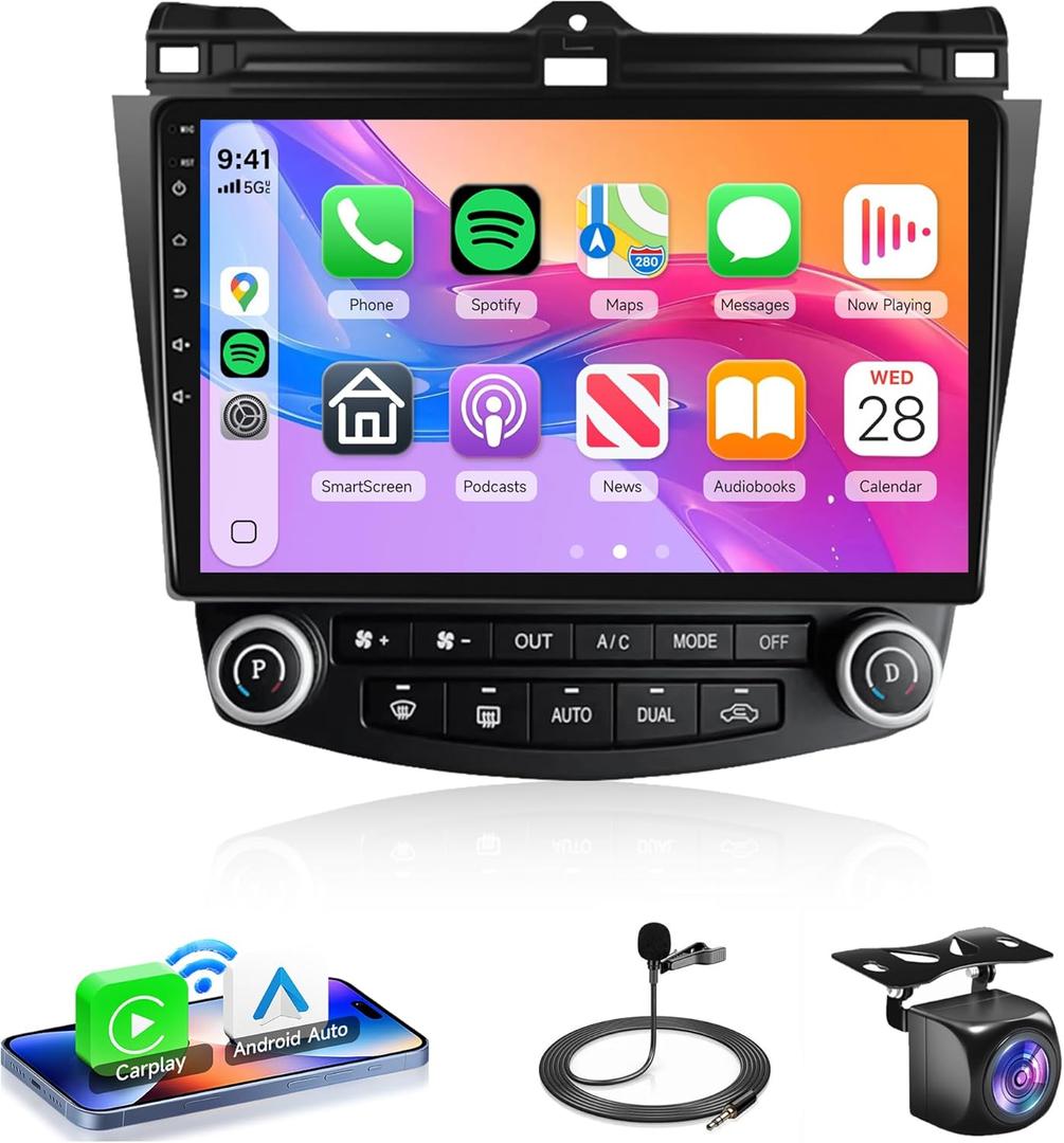 4Core 4G+64G Android 13 Car Radio Stereo for Honda Accord 2003 2004 2005 2006 2007, Rimoody Wireless Carplay Android Auto GPS 5G-WiFi Bluetooth 5.0 10.1'' Touchscreen FM/RDS EQ SWC Backup Camera