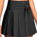 Women's High Waisted 15'' Swim Skirts Tummy Control Bathing Suit Skirt Bottoms Swimsuit with Liner Pockets (Black, XL)