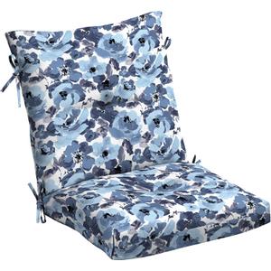 Arden Selections Outdoor Plush Modern Tufted Blowfill Dining Chair Cushion, 21 x 40, Water Repellent, Fade Resistant, Tufted Cushion for Dining and Bistro Chairs, Blue Garden Floral, Pack of 2