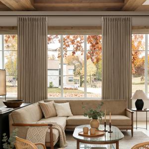 Dutch Cocoa Pinch Pleated Linen Curtains 112 Inches Long 2 Panels Set for Living Room Bedroom Memory Trained Semi Sheer Privacy Pleat Drapes with Hooks Rings 112 Inch Light Filtering Window Curtain