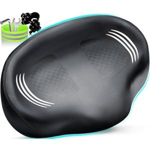Oversized Bike Seat, Bicycle Seat for Women Men Extra Comfort Wide, Comfortable Universal Fit for Peloton Bikes, Exercise Stationary Mountain Bike Seats Cushion (Noseless Black)