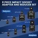 8-Piece Impact Socket Adapter Set, 1/4" 3/8" 1/2" 3/4" Drive Socket Reducer Set with Case, for Impact Wrenches,Ratchets,Automotive and DIY Tools