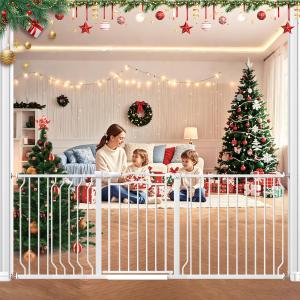 67.3-81.1" Extra Wide Baby Gate for Stairs No Drilling, 30" Tall Auto Close Press Mounted Dog Gates for Doorways, Adjustable Width Walk Through Long Gates for Kids or Pets, White