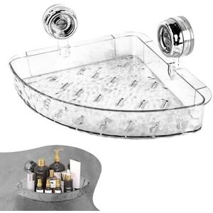 Clapery Corrugated Suction Cup Storage Holder, Triangle Suction Cup Shower Shelf, No Drill Wall Mount Organizer with Extra Strong Suction, Transparent Corner Shelf for Bathroom, Kitchen, Glass