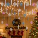 Syhood 28 Pcs Christmas Hanging Ceiling Snowflake Decorations 10000 Strand Tinsel Icicles Ornament Christmas Hanging Snowflakes Ornament for Winter Decor Holiday Wonderland(Blue, Purple, Silver)