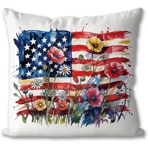Patriotic Red White and Blue Floral Throw Pillow Covers, Americana Patriotic Independence Day 4th of July Decorations, Memorial Day Decor for Bedroom Couch,American Flag Pillow Covers 18x18