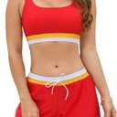 Cromi Women Two Piece Athletic Swimsuits, High Waisted Bikini Set Sporty Crop Top with Boy Shorts Bathing Suits for Teen, Size: M