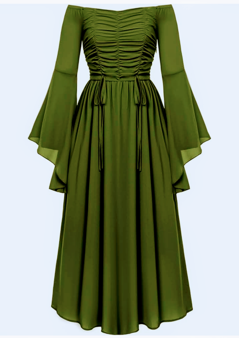 Scarlet Darkness Women Renaissance Costume Bell Sleeve Off Shoulder Maxi Medieval Dress, Medium