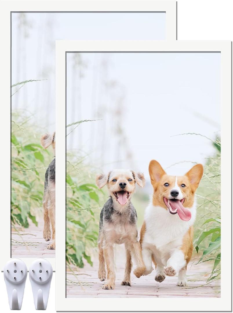 14x22 Picture Frame Set of 2, White Photo Frames High Transparent Wall Gallery Desktop Horizontal Vertical for Canvas Collage Photo Poster Certificate 14 x 22 inches