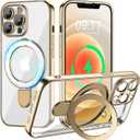 Magnetic for iPhone 13 Pro Max Case with Invisible Stand[Compatible with MagSafe][Full Camera Lens Protector][Military Drop Protection] Shockproof Not Yellowing Clear Slim Soft for Women Men