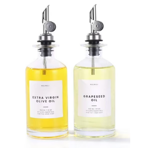 Molimoli Olive x2 Oil Dispenser Glass Bottle 350ml for Kitchen. Silver Weighted Pourer 2.72"W x 8.62"H