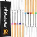 MalloMe Smores Sticks for Fire Pit - Accessories for Campfire Marshmallow Roasting Sticks Smores Kit Outdoor - Smore Skewers Hot Dog Fork For Outside, Camping Essentials Bonfire Gear Long 32" 10 Pack