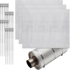3 Pack Exhaust Heat Shield, 13 x 16IN Embossed Aluminum Heat Shield Kit with 20PCS Cable Metal Ties for Car Muffler Exhaust Wrap Heat Pipe High Temp Thermal Barrier