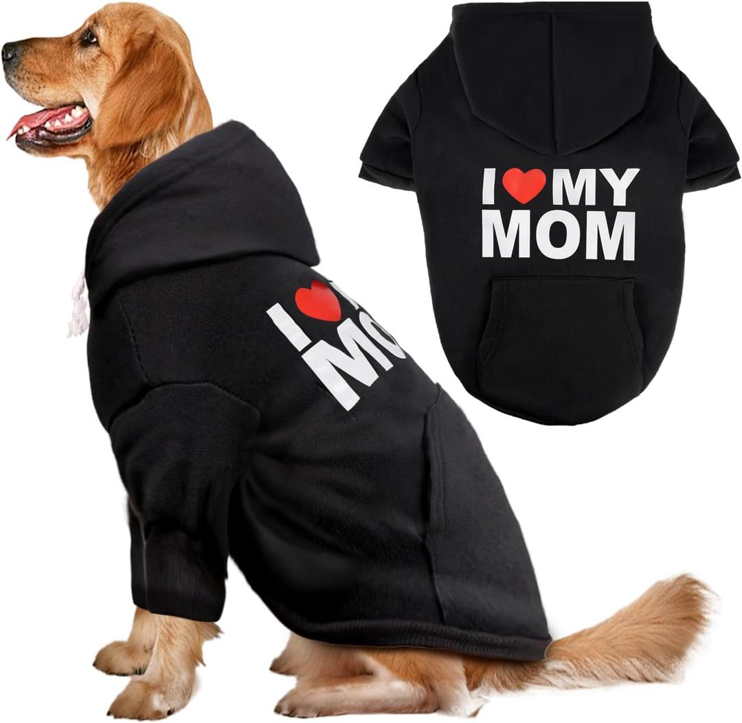 Dog Basic Hoodie Soft Dog Clothes Cold Weather Sweaters for Medium Large Dogs Cozy Fabric Warm Sweatshirt with Leash Hole for Boys (X-Large (35-55 lbs), I Love My MOM)