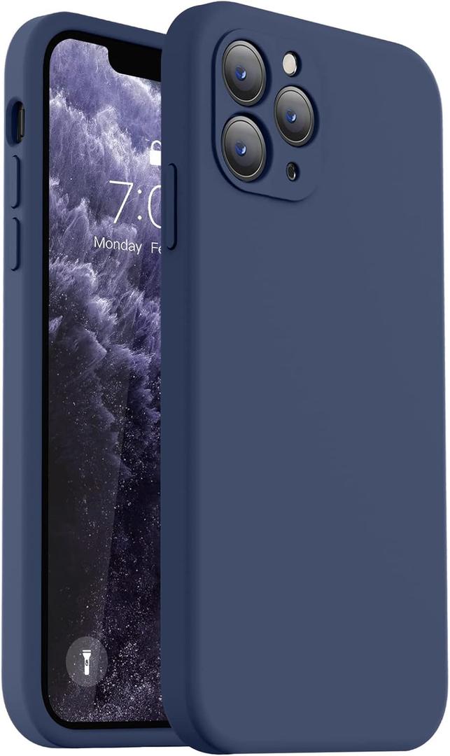 Vooii Compatible with iPhone 11 Pro Case, Upgraded Liquid Silicone with [Flat Edges] [Camera Protection] [Soft Anti-Scratch Microfiber Lining] Phone Case for iPhone 11 Pro 5.8 inch - Navy Blue