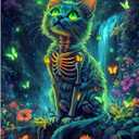 2 x obterie Cat Paint by Numbers Kit for Adults Beginner Skeleton Oil Painting Kit Adult Paint by Number Kits on Canvas DIY Painting for Beginners Art by Numbers for Gifts Home Wall Decor 16x20 Inch (YF038)