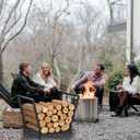 Firewood Rack for Indoor Outdoor Usage, Trapezoid Firewood Holder with 2 Hanging Hooks, Heavy Duty Wood Rack for Outdoor Patio, Black