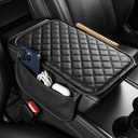JOYTUTUS Center Console Cover with Storage Bag for SUV Sedan Car, Thin Middle Console Cover Arm Rest Pad, Leather 12.6" x 7.75" x 0.66" (Black)