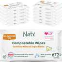 Naty Baby Wipes | 98% Water, Hypoallergenic & Natural for Sensitive Skin | Unscented, Plant-Based, Fragrance-Free | Plastic-Free & Compostable | Newborn & Toddler Diaper Wipes | 672 Count (12 Packs)
