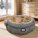 BALANCE Cat Bed Kitten Bed, Washable Round Cat Beds for Indoor Cats, Super Soft Plush Faux Fur Pet Bed for Puppy and Kitten with Anti-Slip Bottom (Grey)