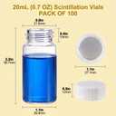 20mL Liquid Scintillation Counting Vials, 100PCS | Borosilicate Glass Sample Vials, 22-400 White Polypropylene Screw Cap, Silver Aluminum Foil Liner, Multi-Purpose Use