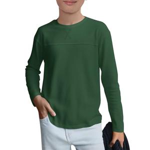 Haloumoning Kids Boys Casual T Shirts Long Sleeve Crewneck Loose Fit Tops Basic Tees 5-14 Years Dark Green Large