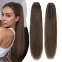 Rich Choices Claw Clip Ponytail Extension Human Hair Real Hair Ponytail Extension Balayage Chocolate Brown Clip In Long Ponytail Hair Extensions Straight For Women #2R 16 Inch