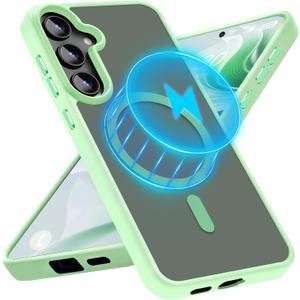 Stronger Magnetic for Samsung Galaxy S24 Plus Case Shockproof Slim[Compatible with MagSafe & MIL-Grade Drop Tested]Translucent Matte PC Back TPU Bumper Thin Protective Phone Case S24 Plus-Light Green